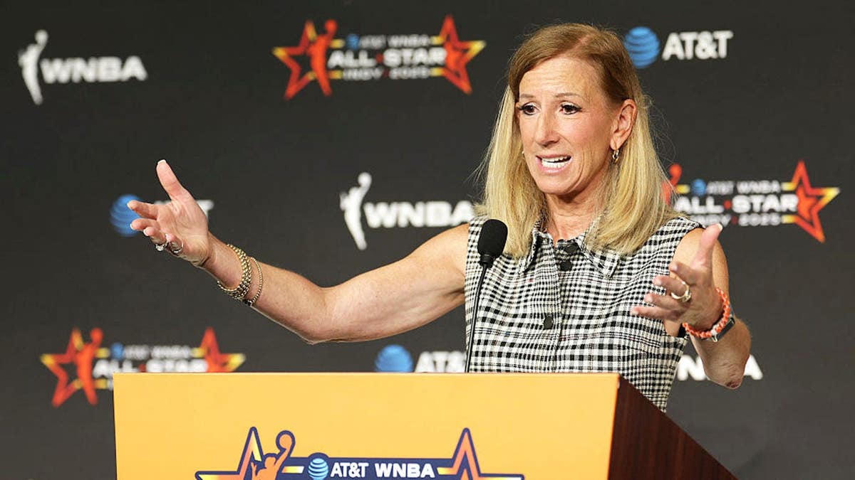 Cathy Engelbert at the 2025 WNBA All-Star Game press conference in Indianapolis