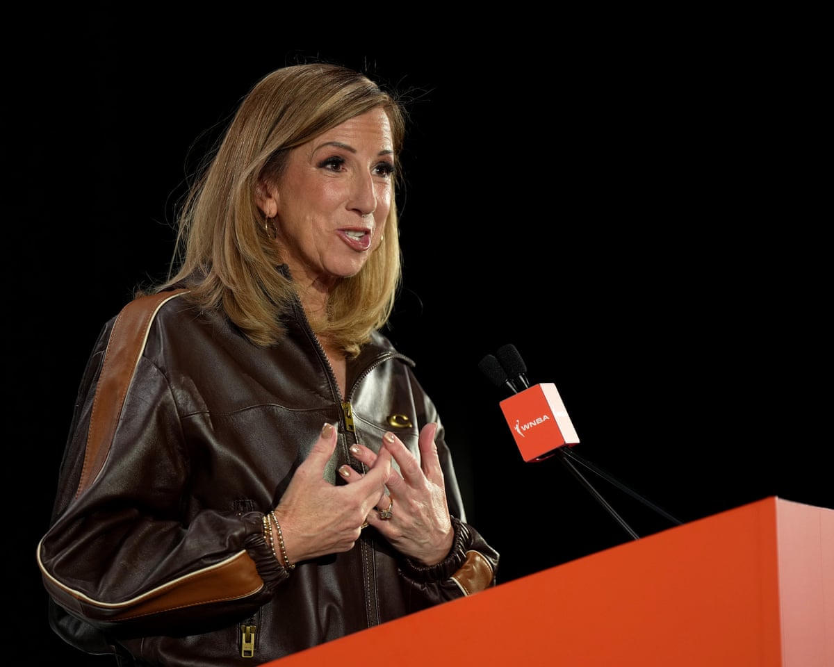 Cathy Engelbert, WNBA commissioner, speaking at a WNBA podium
