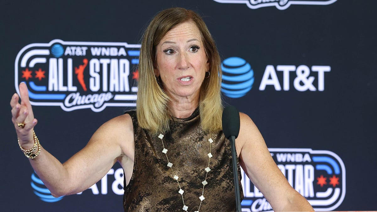 Cathy Engelbert speaking at the AT&T WNBA All-Star Game in Chicago